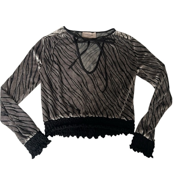 Loyd/Ford Palm Beach Top Blouse Burnout Velvet Zebra Stripe Small Punk Glam - Picture 1 of 10
